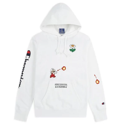 Champion X Super Mario Bros Fireball kapucnis pulóver WHT