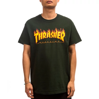 Thrasher Flame logó póló Forest Green