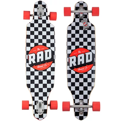 Rad Drop Through Longboard komplett gördeszka Checker Stripe Black White 9.0x36