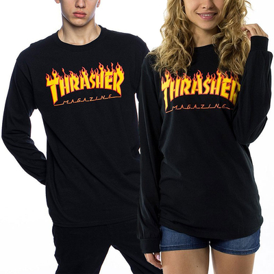 Thrasher Flame LS póló Black