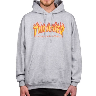 Thrasher Flame kapucnis pulóver Grey Mottled